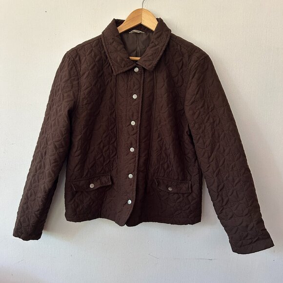 Christopher & Banks Jacket Womens Large Brown Quilted Snap Front Pockets - Picture 1 of 6